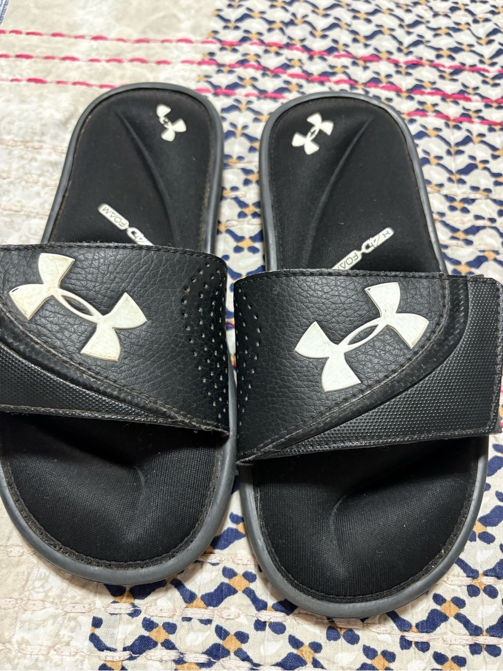 Under Armour Black Slide Sandals with White Logos